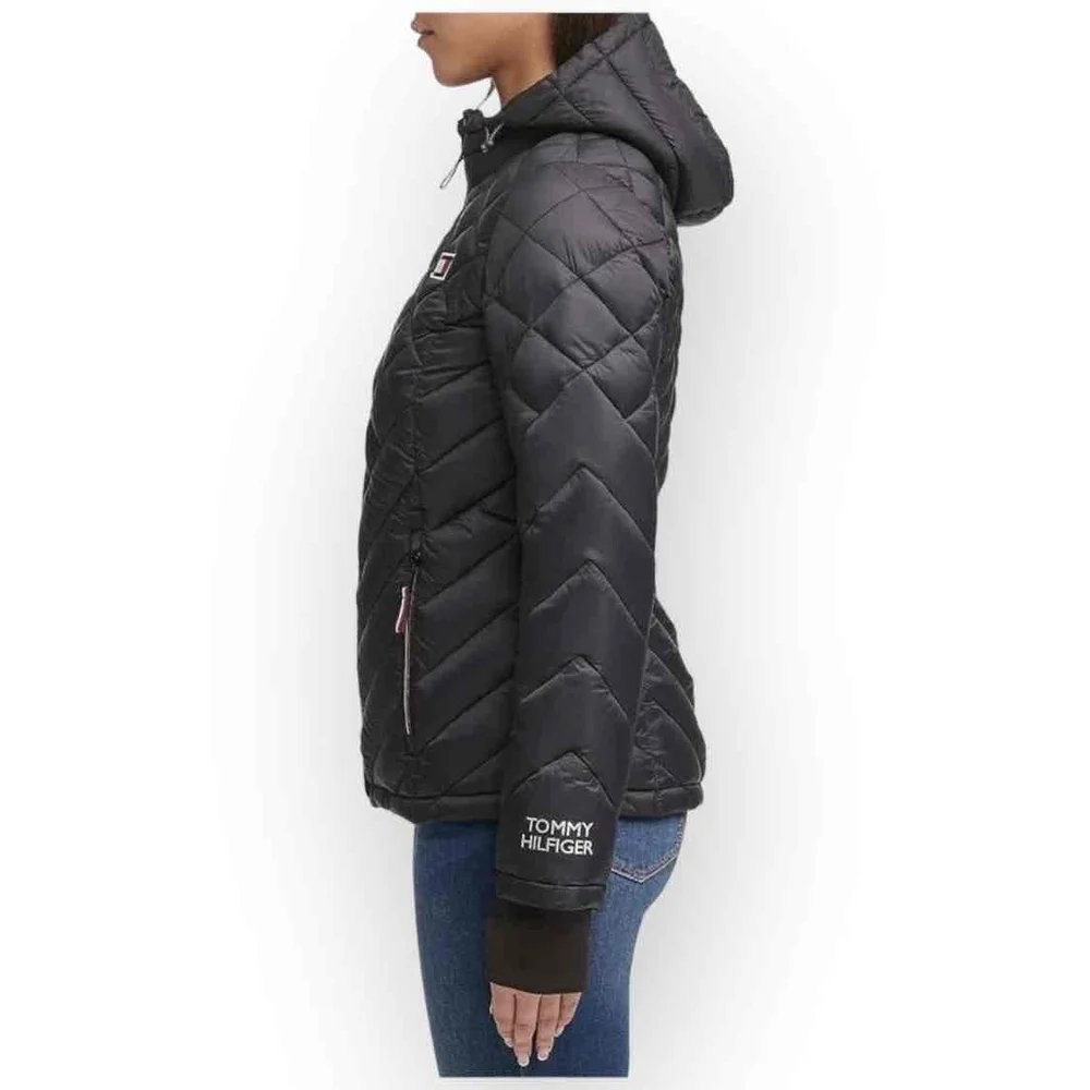 Tommy Hilfiger Women’s Hooded Zip Front Jacket - Black, Packable - Picture 4 of 12